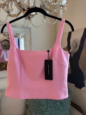 French Connection Bubblegum Pink Square-Neck Crop Top